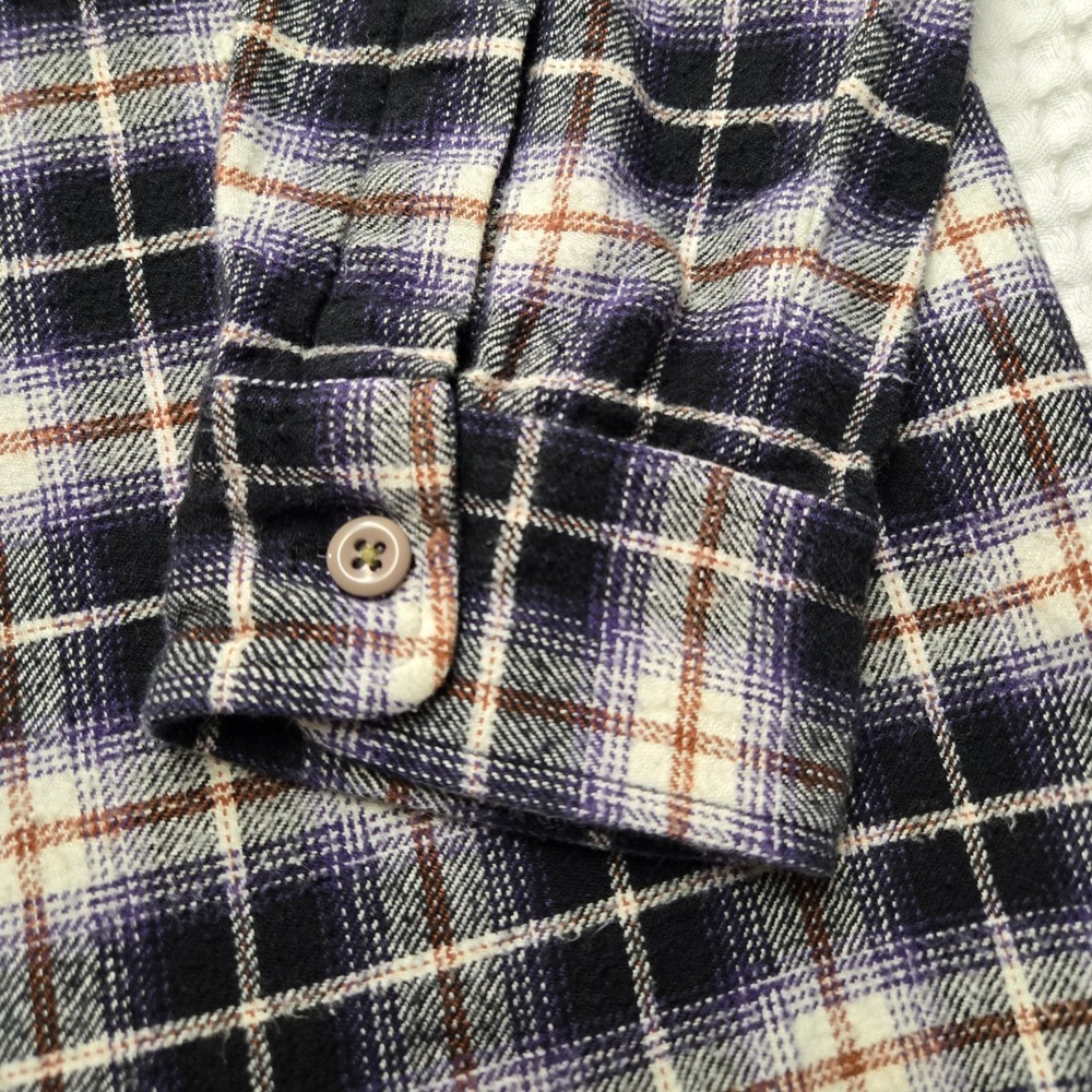 Stussy Vintage Mens Large Purple Black Plaid Flannel Button Down Long Sleeve 90s - Picture 7 of 13